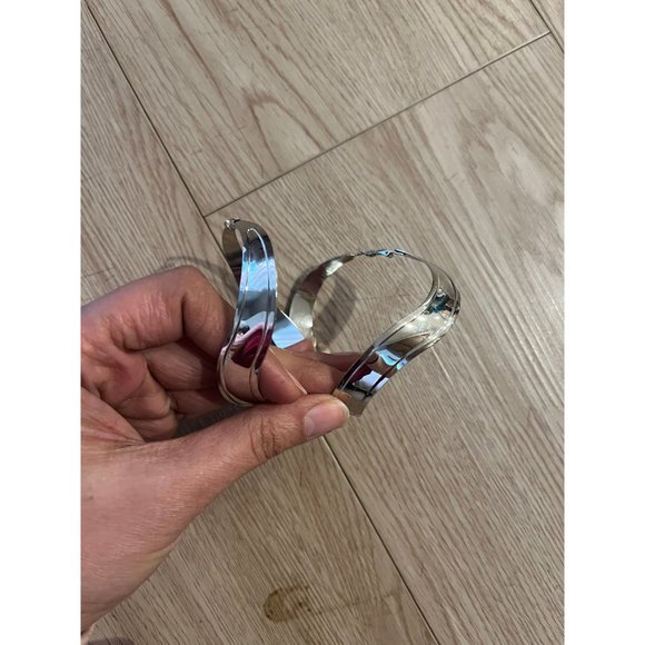 Big Silver earrings , large metal huge bold statement chunky pierced hoops - Picture 2 of 5